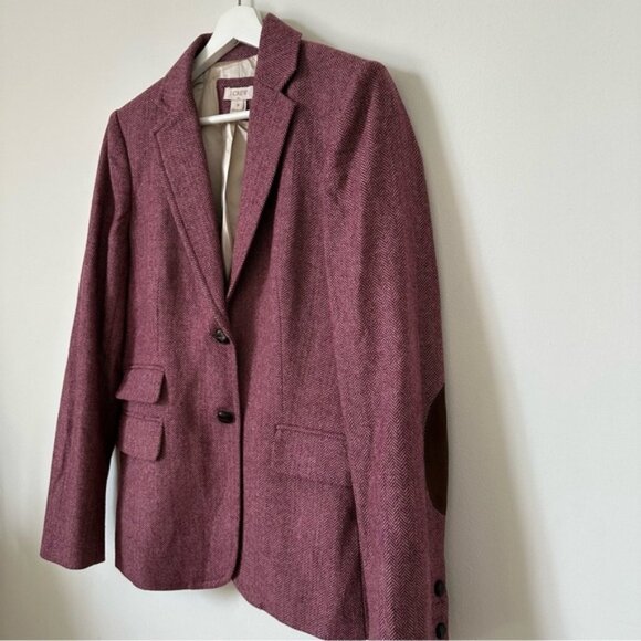 J. Crew Wool Blend Blazer With Elbow Patches In Maroon Size 8 - Picture 2 of 8